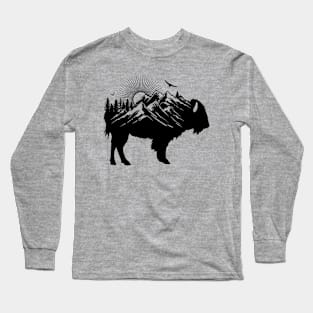 Buffalo Silhouette - Retro Bison Mountain - Buffalo Lover Long Sleeve T-Shirt